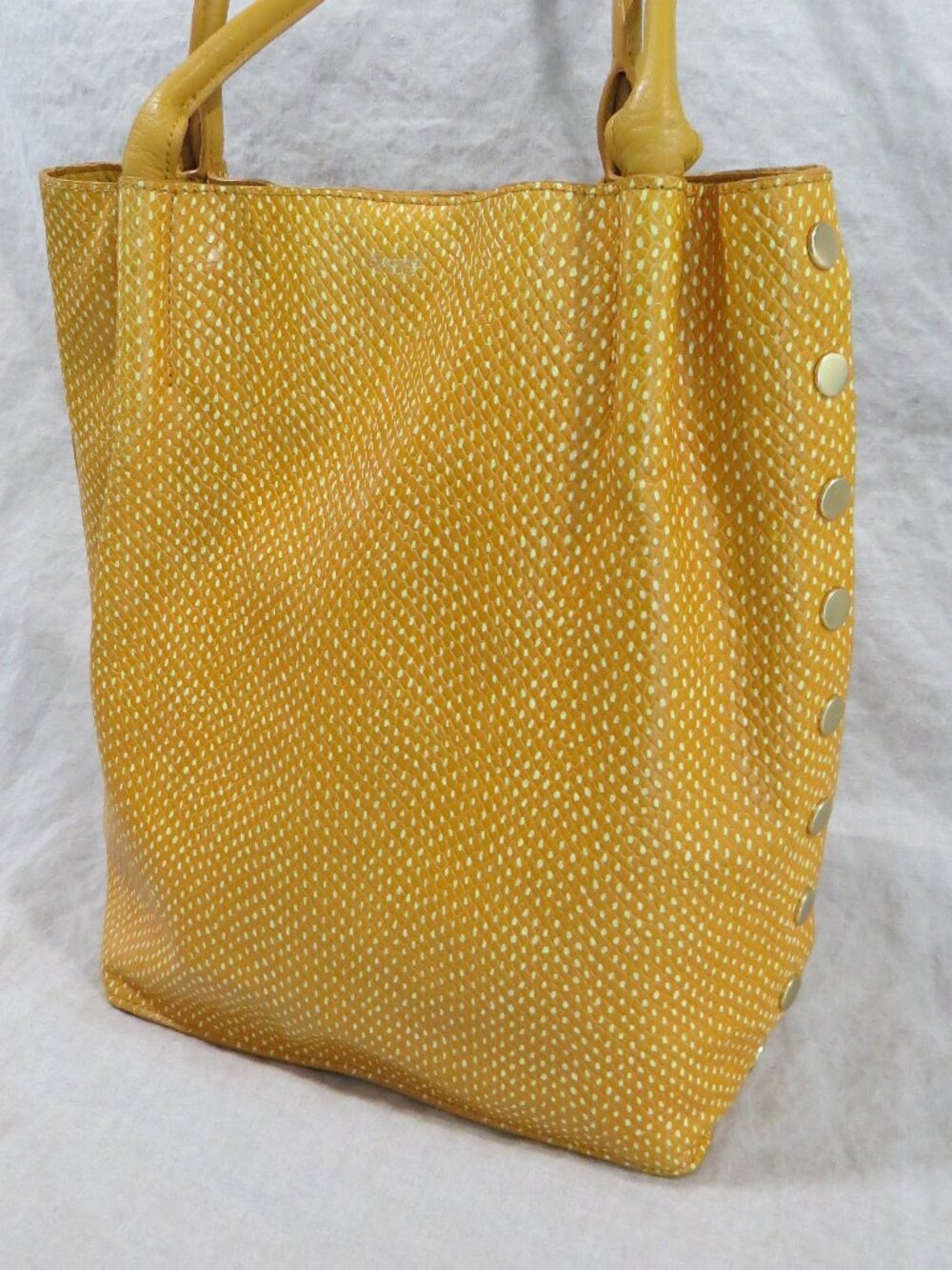 Hammitt Oliver Embossed Leather Tote Bag Yellow Golden Stud Detail, Dust Bag - Picture 3 of 16